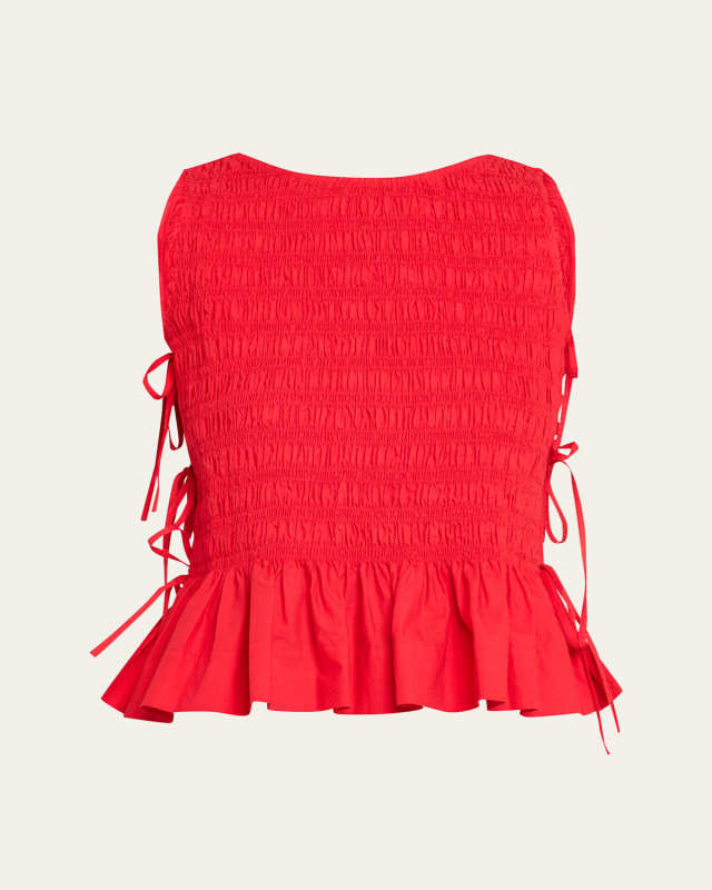 Smocked Side-Tie Peplum Top